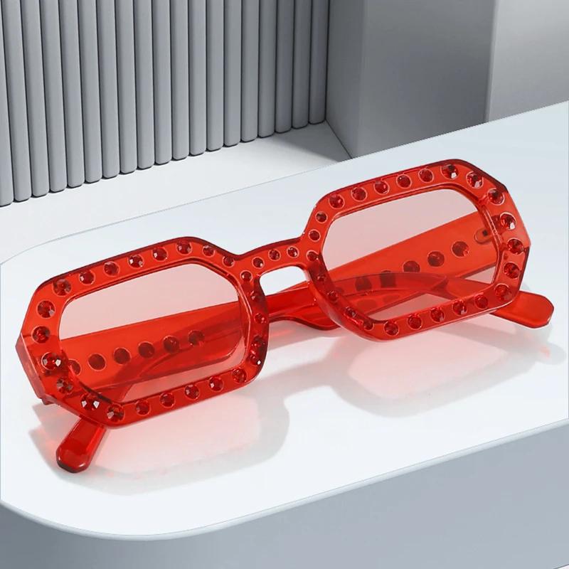 SHAUNA Fashion Polygon Square Candy Color Damen Luxus Kristall Sonnenbrille Retro Blau Grün Shades UV400 Trendy Herren Sonnenbrille