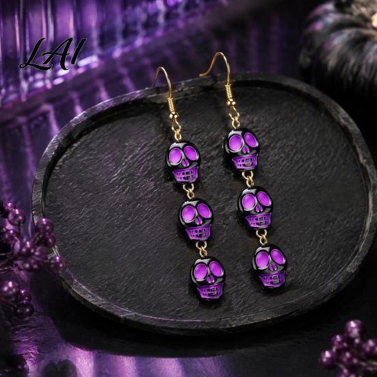Dark Style Accessories 1 Pair Acrylic Halloween Earrings for Women Triple Skulls Drop Dangle Cosplay Party Jewelry Earrings Gothic Gifts Holiday