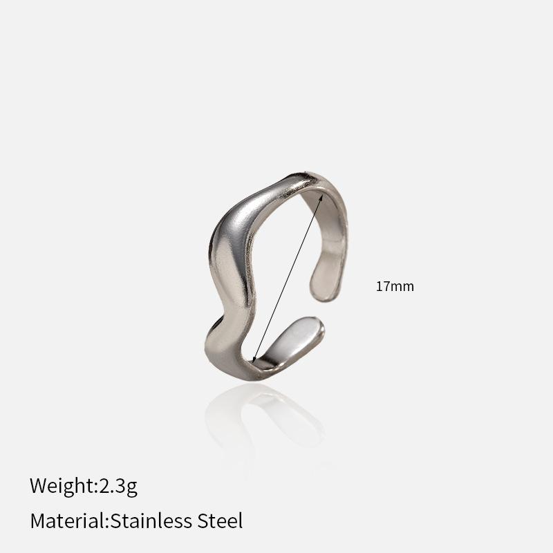 European and American Fashion Wave Opening Stainless Steel Ring, Personalized Simple Ins Wind Electroplating 18K Gold Titanium Steel Jewelry