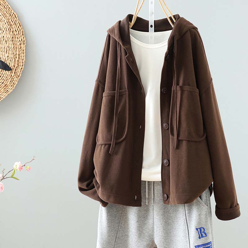 

Женское пальто Хлопок Осень Зима Утепленное Повседневное Оверсайз Длинный рукав Винтажное Большой карман Капюшон Кулиска Куртка XXL коричневый