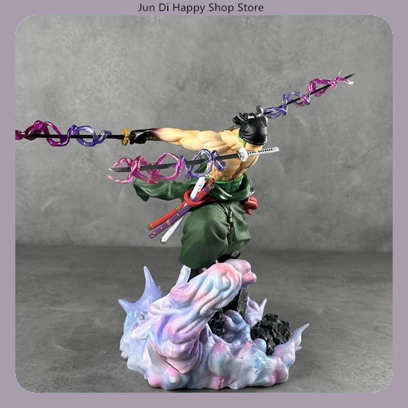 27CM One Piece Roronoa Zoro Dual Swapable Head Three-Sword Style And Anime Model Statue For Birthday Gift