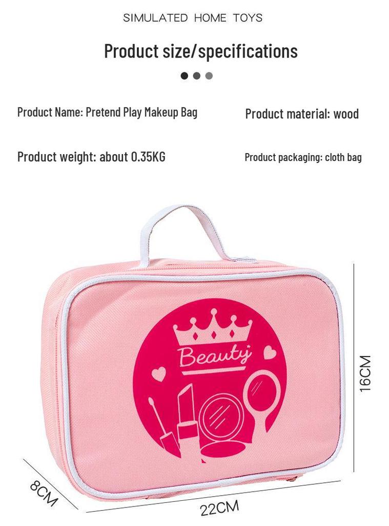 Pink Wooden Princess Makeup Bag Toy Set for Girls