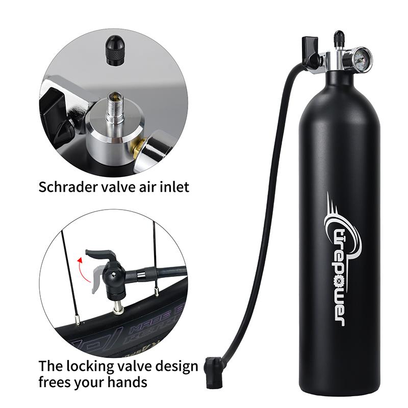 Tubeless Tire Inflator 1.2L Tubeless Bike Pump Max 200 PSI Tubeless Booster Compatible with Presta & Schrade Valves for Road MTB