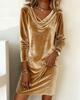 2025 Autumn/Winter Women's Solid Velvet Dress with Shawl Collar and Long Sleeves