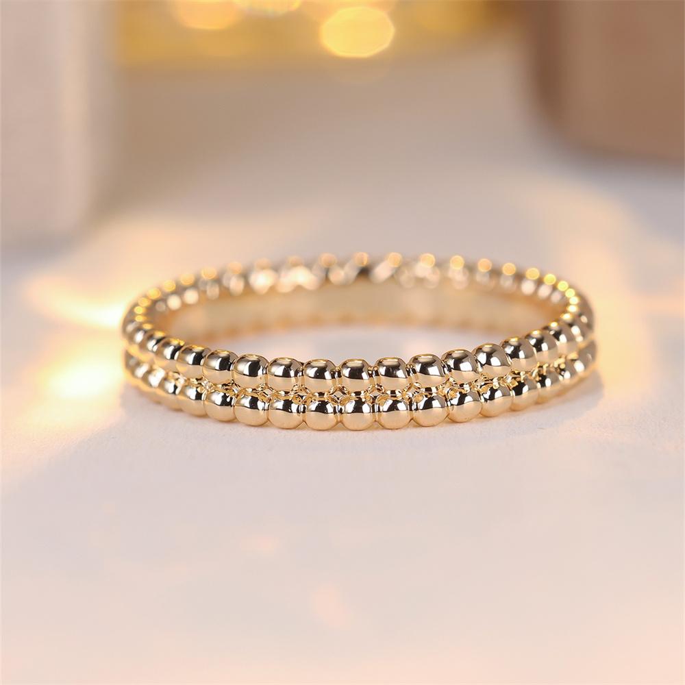 Simple Fashion Double Row Small Round Beads Ring Vintage Gold Color Wedding Bands Engagement Jewelry For Women Men
