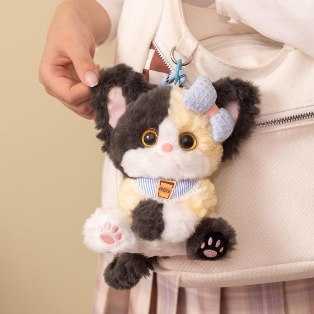Fluffy Texture Eyewear Kitten Pendant Big Ears Sleeping Cat Charm Plush Cat Keychain Wallet Charms