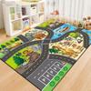 Cartoon Roadway Velvet Rug: Durable, Dirt-resistant Play Mat for Kids