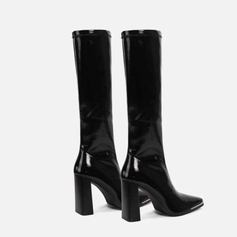 Fashion Elegant High Heels Women Knee High Boots Fad Heeled Shoes New Chunky Pumps 2025 Winter Designer Woman Goth Chelsea Long Botas
