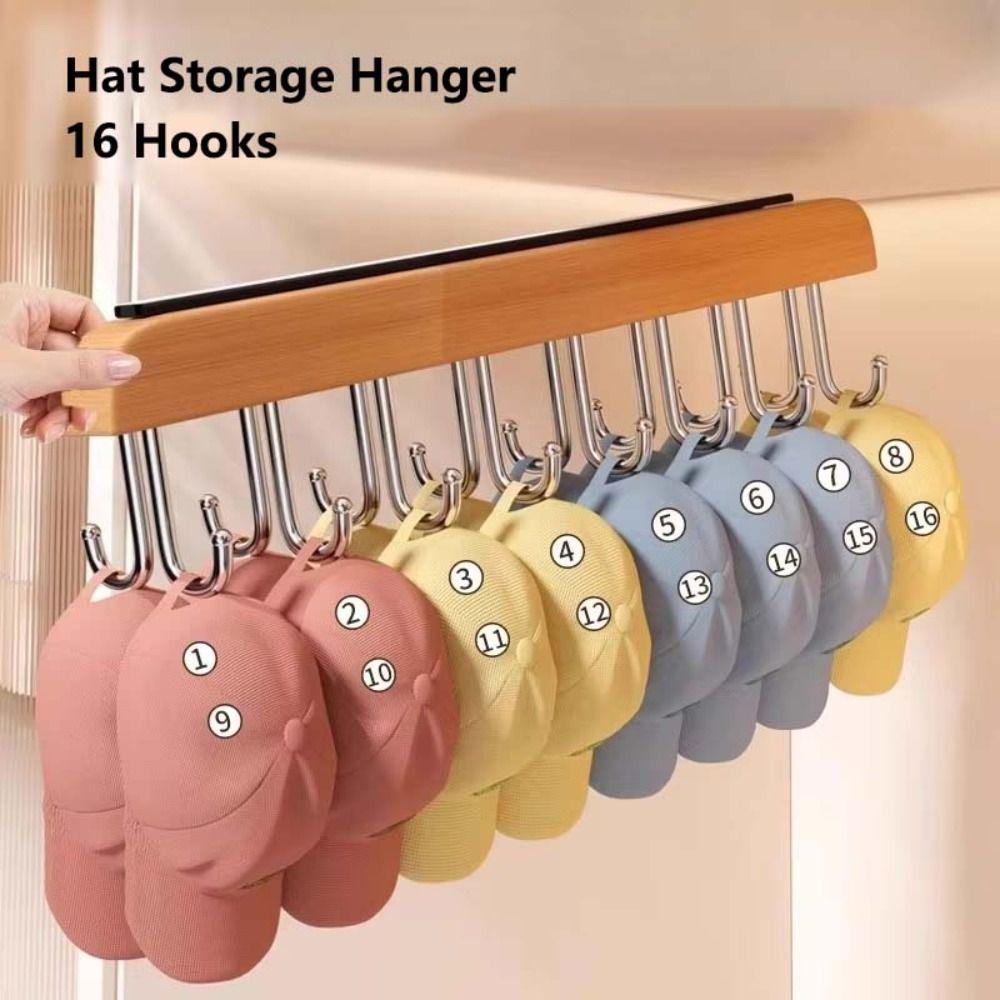 Wood Hat Storage Hanger 16 Hooks Clothes Hanger New Underwear Storage Rack  Home