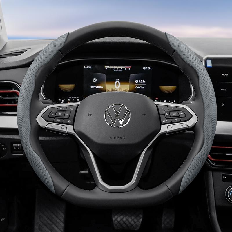 Suitable for Volkswagen Breathable Hole Leather Steering Wheel Cover Segmented Quick Release Design Non-Slip Durable Polo Golf 6 up Gol Scirocco