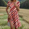 Women's Casual Fashion Round Neck Short Sleeve Independence Day Printed Midi Dress