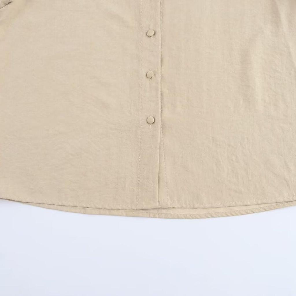 2024 Women's Suede Texture Solid Color Long-Sleeve Casual Shirt