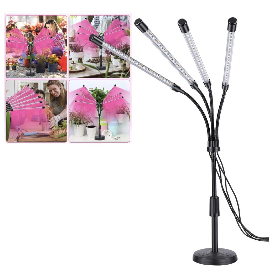 Pflanzenwachstumsleuchten 4 Köpfe Rot Blau Gelb Vollspektrum LED Pflanzenlampe Automatisches Ein/Aus mit Flexiblem Schwanenhals für Zimmerpflanzen