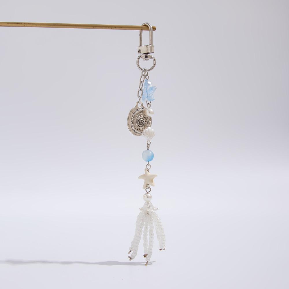 Imitation Pearl Beaded Starfish Turtle Keyring Zinc Zinc Alloy Shell Dolphin Tassel Pendant  Vacation