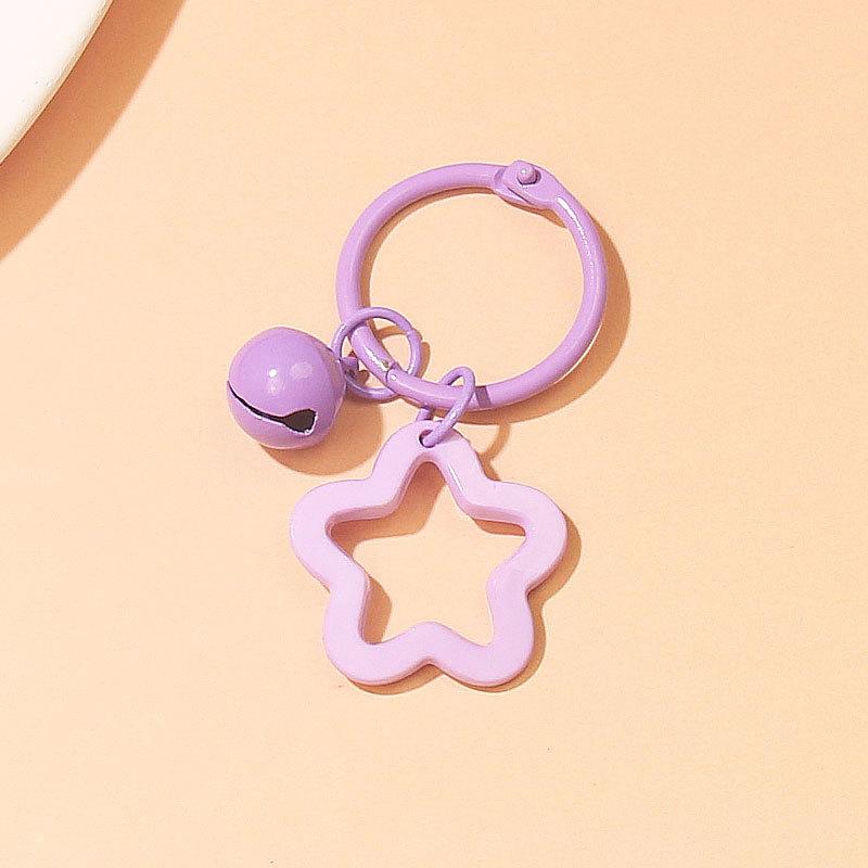 2pcs Korean Version of Ins Small Fresh Color Small Star Bell Keychain Candy Color Keyring Pendant Women Bag Keychain Accessories