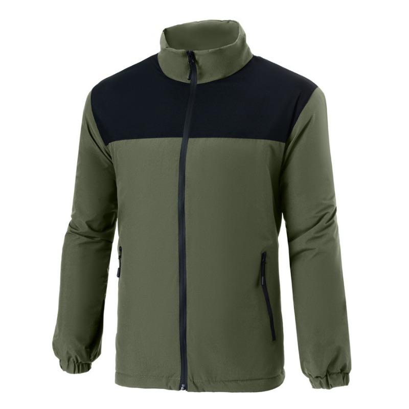 Men S Thick Fleece Lined Stand Collar Color Block Casual Jacket