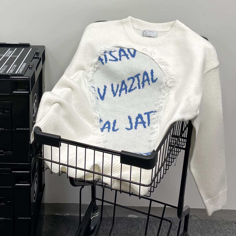 

Унисекс Ретро Хип-хоп Уличный Стиль Свитер - Трендовый, Вязаный с Необработанным Краем для Весны и Осени M белый