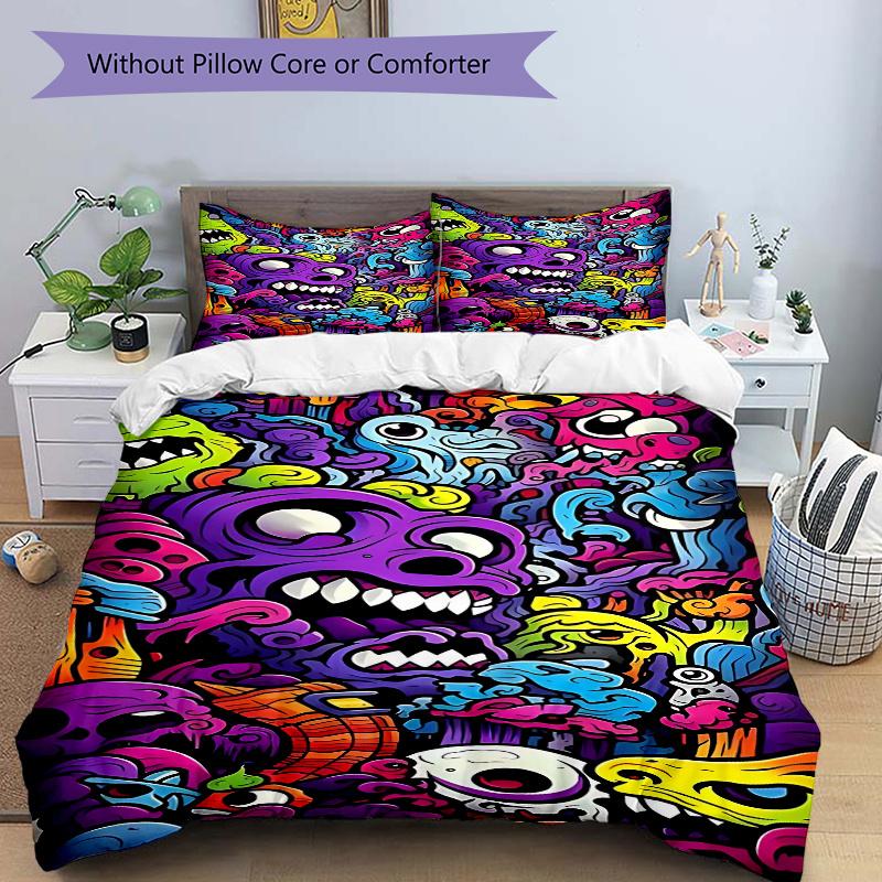 

3pcs Anime Cartoon Design Bedding Set with One Quilt Cover and Two Pillowcases (No Core) - Festival Gift for Bedroom Decor, Polyester Fabric.F077 135x200cm