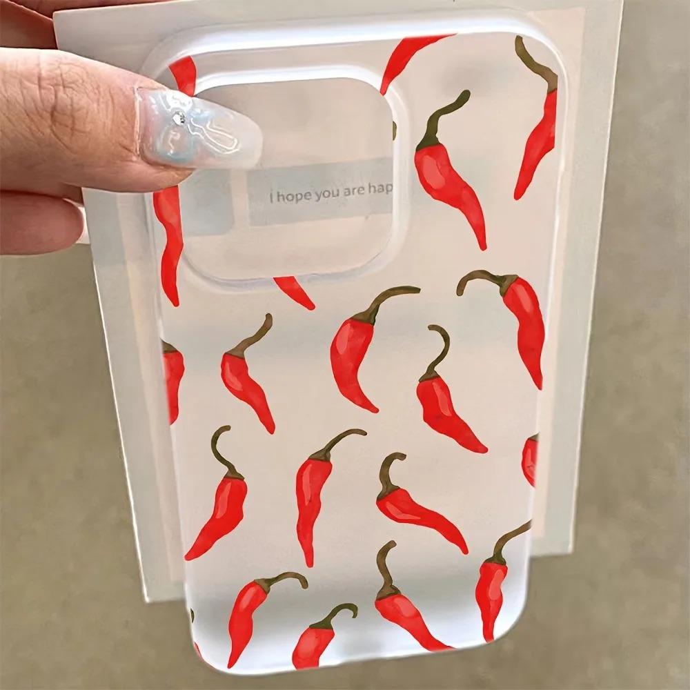A Cartoon Red Chili Pepper Patterned Matte Soft Phone Case For iPhone 17 Pro Max 16 15 14 13 12 11 XS X XR 7 8 Plus 17 Air Cover