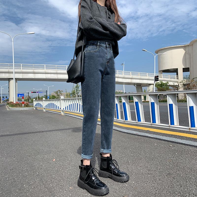 

Women s High Waist Harem Jeans - Autumn/Winter 2021 Trendy Loose Straight Denim 30