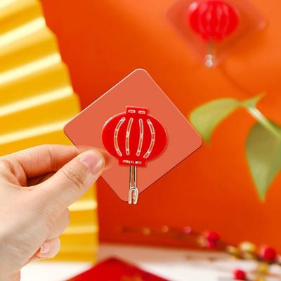 8Pcs Chinese Style Self-adhesive Hooks Drill-Free Installation Festive Decor Hooks Red Lanterns Chinese Knots Hooks for Spring Festival Home