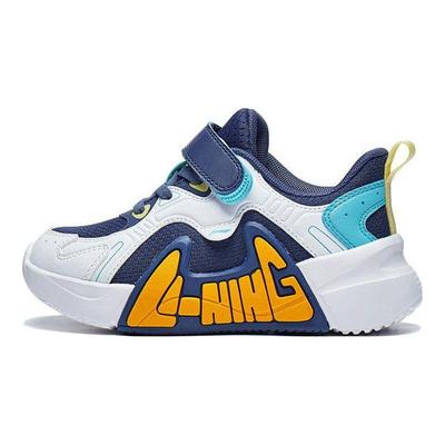 Li Ning Bequeme Vielseitige Rutschfeste Stoßdämpfende Low-Top Laufschuhe Kinder Sneaker Blau Weiß YKNT124-1