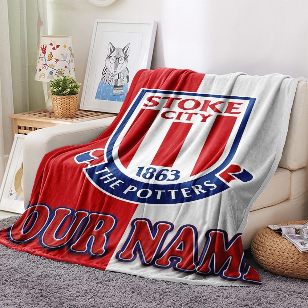 1PC Custom Name Stoke City FC Patterned Flannel Blanket Suitable For All Seasons for Home Decor Warmth and Comfort Gifts Holiday Present