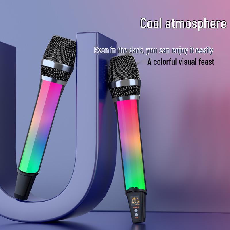 Wireless RGB Microphone with Colorful Atmosphere Light for Stage, KTV, and Home Amplifier Performance