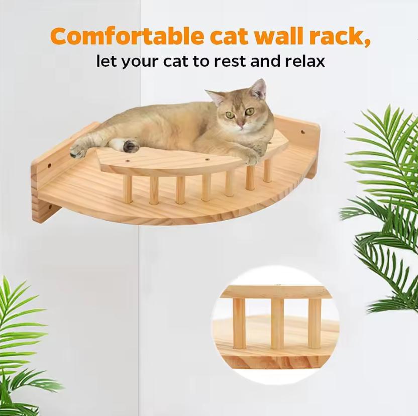 Wall Mounted Cat Tree Wooden Furniture Scratcher Jumping Platform Rope Ladder Cat Sleeping and Playing Cat Climbing Shelves