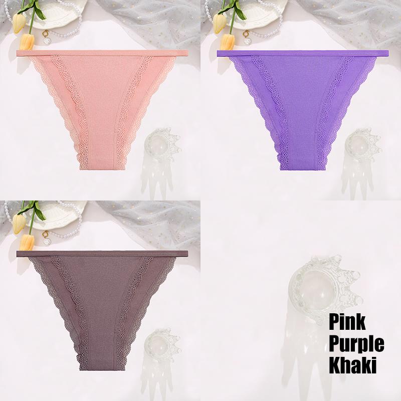 

FINETOO 3Pcs/Set Sexy Lace Cotton Briefs Women Solid Comfortable Panties Female Soft Underwear Breathable Intimates Lingerie XL&3pcs