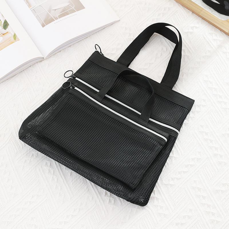 Geantă de înot portabilă din plasă cu buzunare multiple, poliester, de mână, organizator de plajă