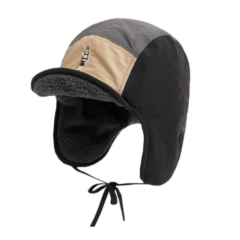 Embroidery Fleece Lined Hat Windproof Earmuff Trapper Hat for Adult Cold Weather