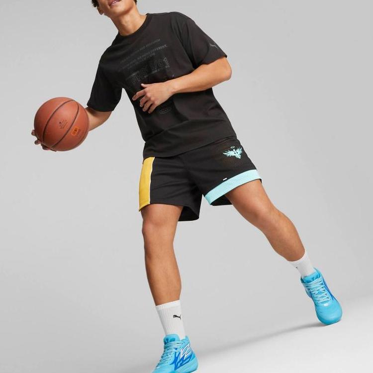 Puma X Melo Rare Ralph Contrast Panel Drawstring Sports Shorts Men Bottoms Black 621965-01