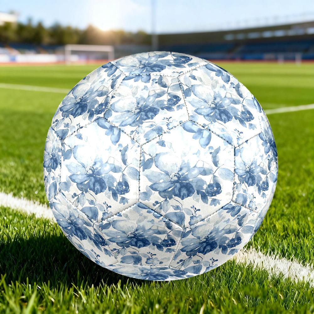 1pc Blue Floral Size 5 Soccer Ball Professional Match Training Football Indoor &Outdoor Sports Ball Lightweight Durable C65147