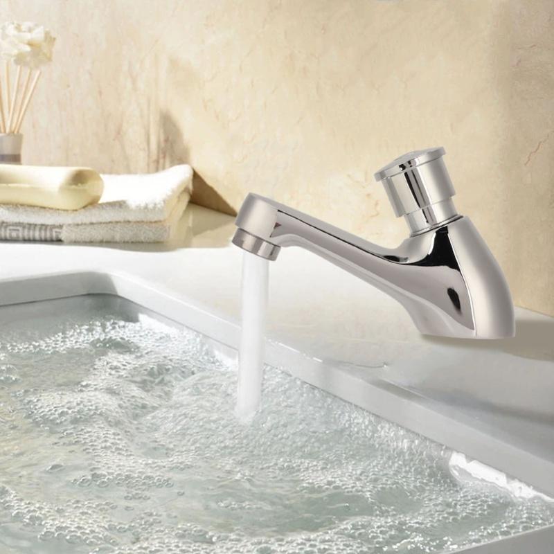 Time Delay Silver Faucet Single Tube Cold Water Basin Taps G1/2 Thread For Home Kitchen Bathroom Hotel