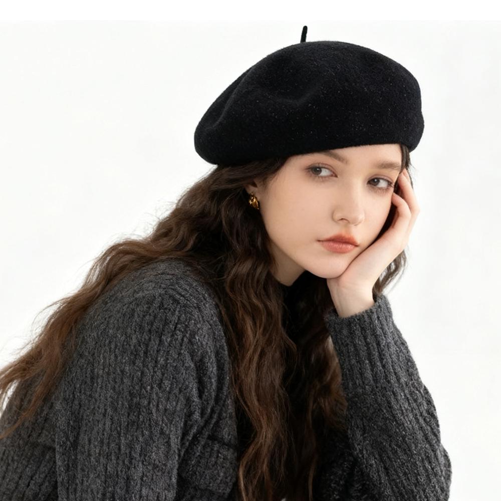 New Autumn And Winter Bright Silk Beret Trendy Women'S Wool Mushroom Hat High-End Korean Fashion Painter Hat