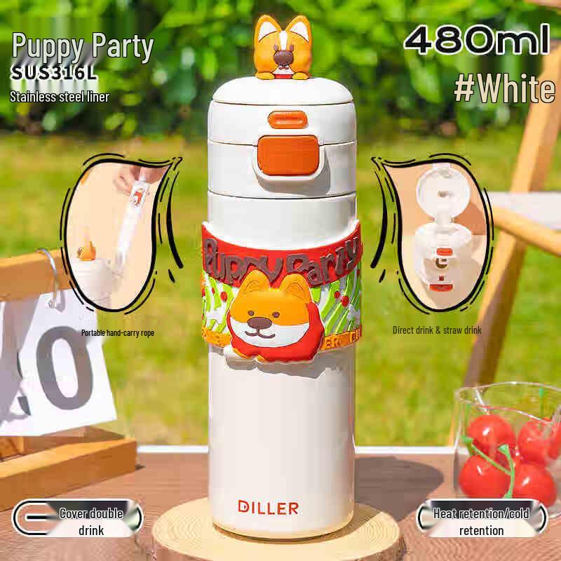 Dileber Cute Dog Portable Thermos Cup