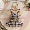Baby Girl Summer Skirt Set: Ribbed Bodysuit, Plaid Romper & Headband