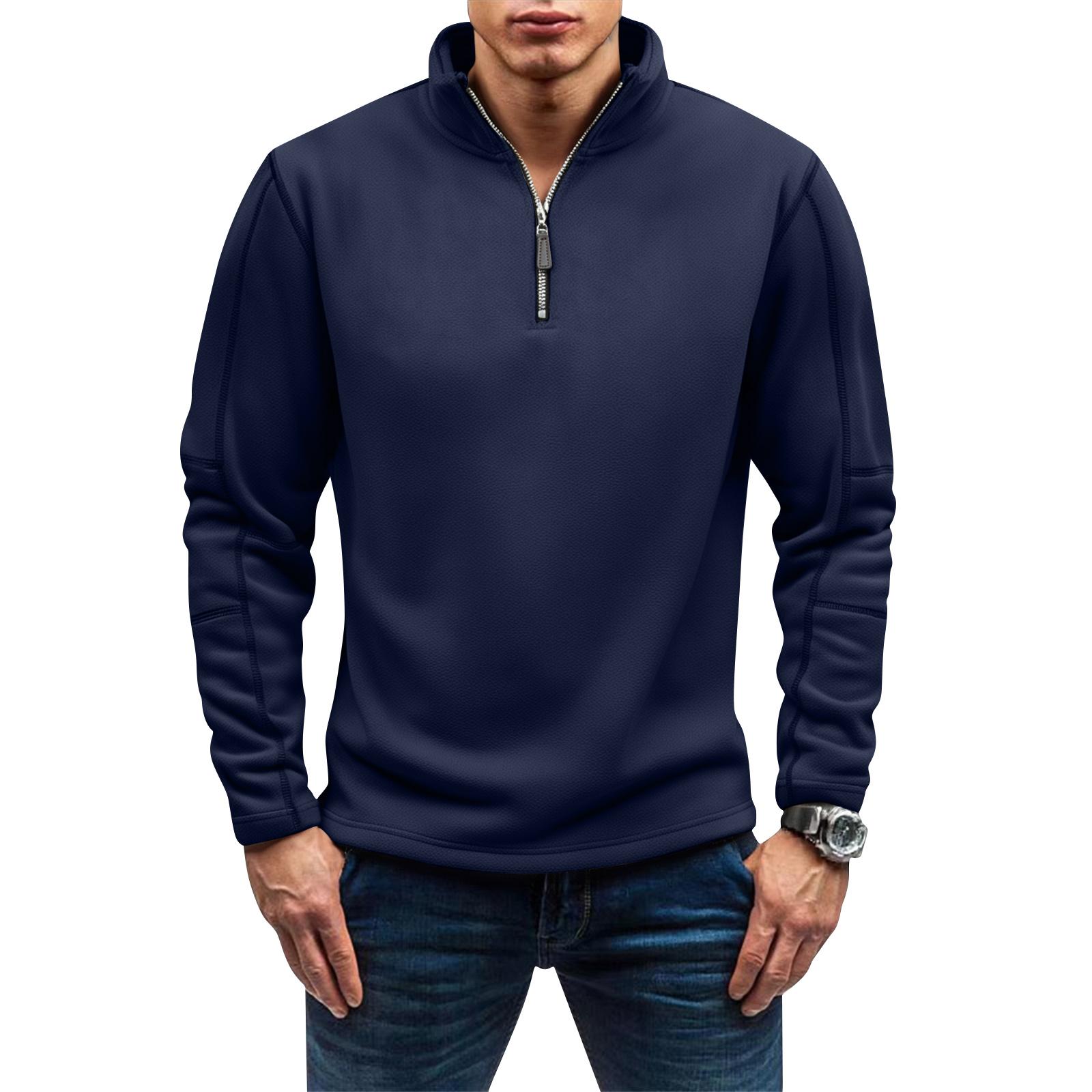 

Мужской топ свободного кроя с цветными блоками, воротником-стойкой и длинными рукавами L тёмно-синий