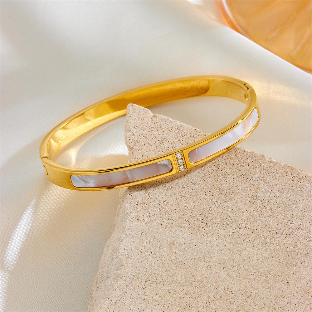 Rose Gold Titanium Steel Women's Bracelet with Inlaid Diamonds - Durable, Stainless, and Stylish