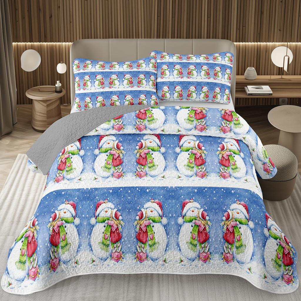 Merry Christmas Coverlet SetLovely Snowman Bedspread Twin Size for Boys Girls Dorm Room Winter Theme Cartoon Style Quilt Set