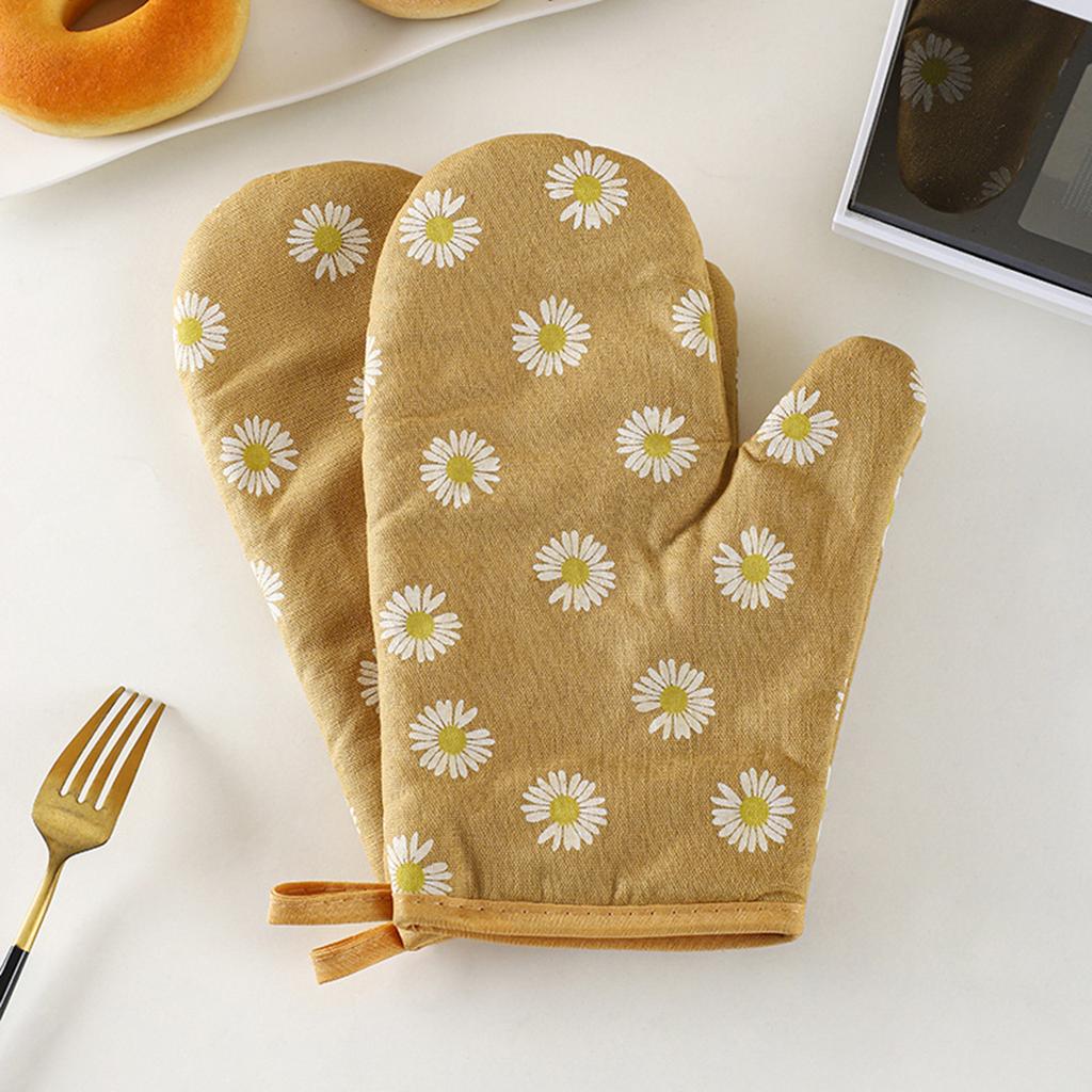 1pcs Daisy-Patterned Heat-Resistant Gloves, High-Temperature Resistant, Anti-Scald, Suitable For Baking, Oven, And Microwave Use