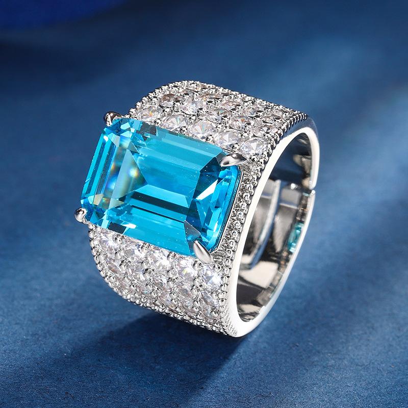 Jewelry Copper Bottom Gold-Plated Simulation Aquamarine Small Fresh Temperament Set Pendant Ring 10 * 14