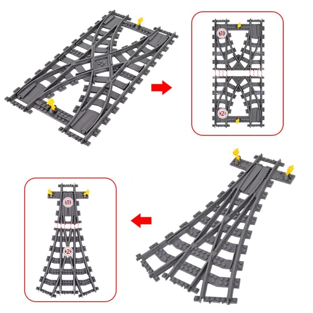 MOC 110pcs 25 Styles City Train Tracks Set Single Slip Switch Crossings Rails Bricks Building Blocks Technical Toys for Kids