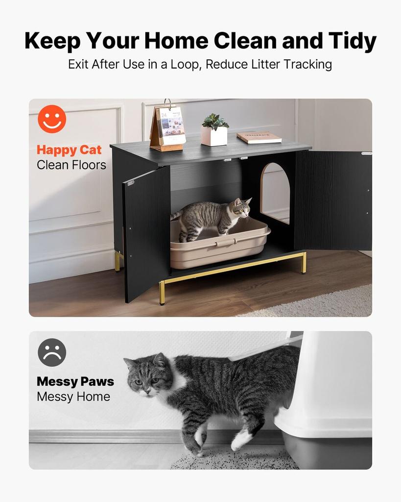Cat Litter Box Enclosure Furniture, 70 cm Hidden Litter Box Cabinet with Metal Legs & Handle, Modern Style Cat Washroom House End Table, Fit Most of