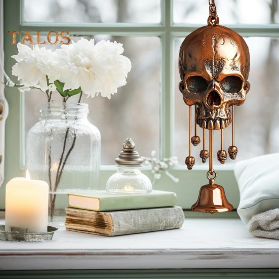 Gothic Schädel Windspiel Wetterfest Innen Außen Garten Terrasse Metall Vintage Schädel Hängende Windglocke Halloween Dekoration Ornament