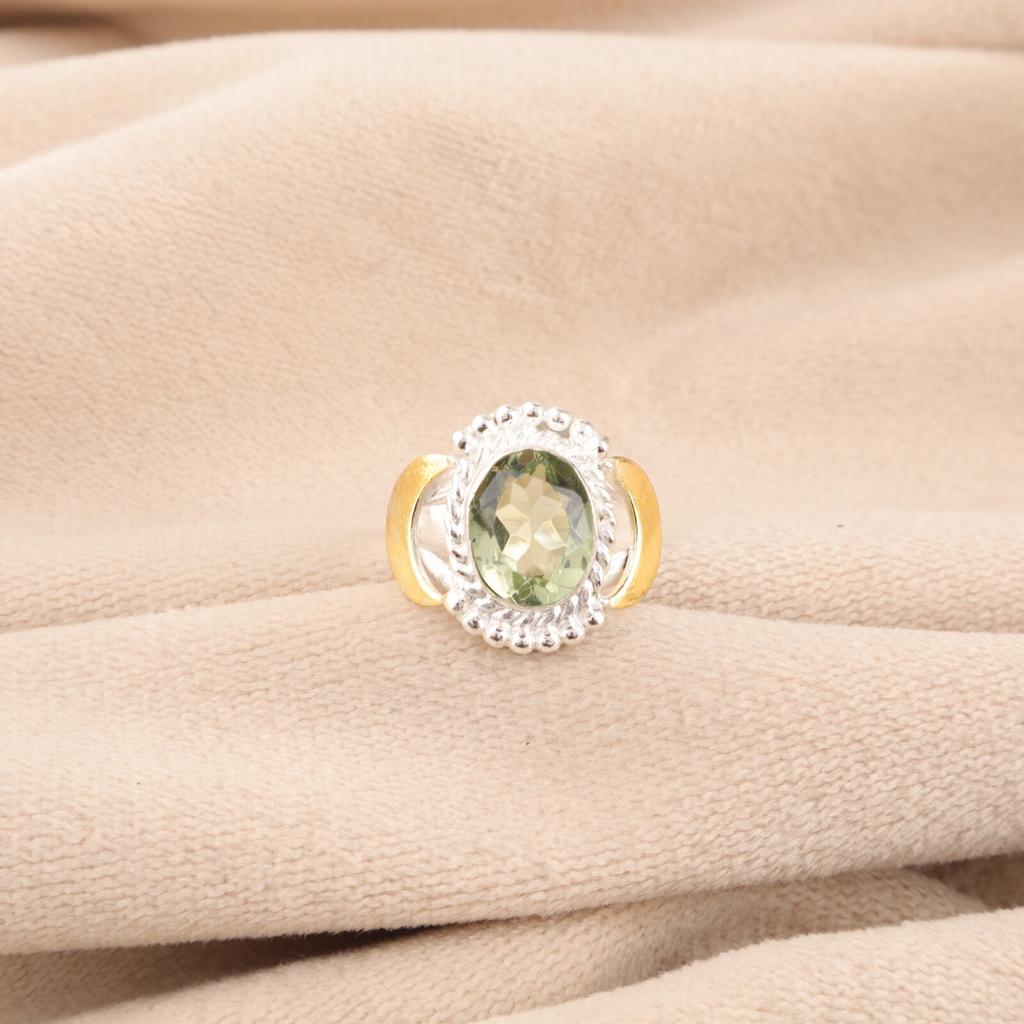 Green Amethyst Gemstone 925 Sterling Silver Ring Handmade Jewelry Gift For Her RR-61-8