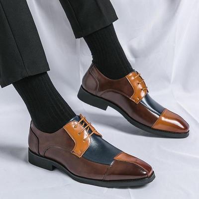 Übergröße Herren Colorblock Schnürschuhe mit spitzer Zehenpartie aus Leder - Formell Business Casual Britischer Stil.