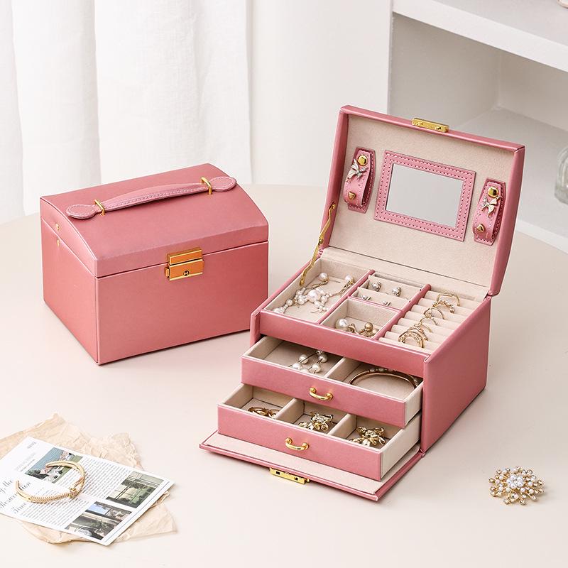 Large Capacity PU Leather Jewelry Box with Drawers for Rings and Earrings