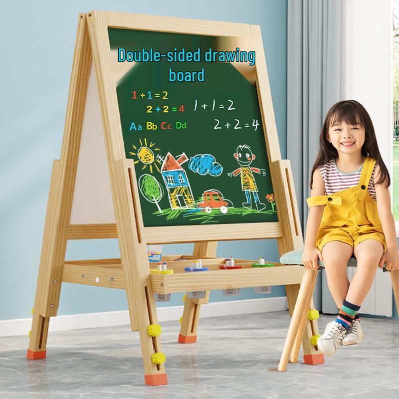 Solid Wood Children's Erasable Chalkboard Easel for Writing & Drawing
